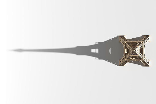 3d render Eiffel tower sun shadow from high angle and Dramatic lighting and shadow . Eiffel tower