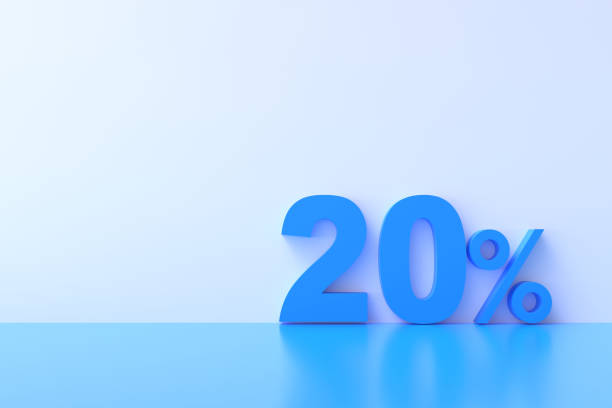 istock 3D Rendering. 20 percent off with freespace for texting on pastel blue background. Special Offer 20% Discount Tag. Super sale offer and best seller. 1478086168