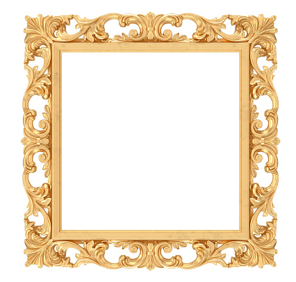 3d render antique golden frame isolated on white background