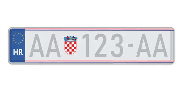 Vector illustration of Car number plate. Vehicle registration license of Croatia