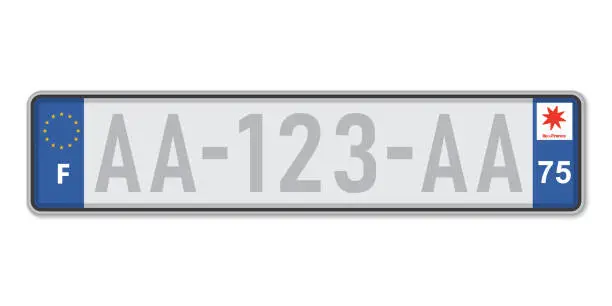 Vector illustration of Car number plate. Vehicle registration license of France