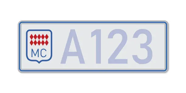 Vector illustration of Car number plate. Vehicle registration license of Monaco