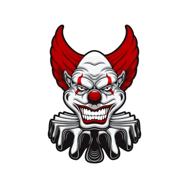 Vector illustration of Circus scary clown smiling face, creepy character