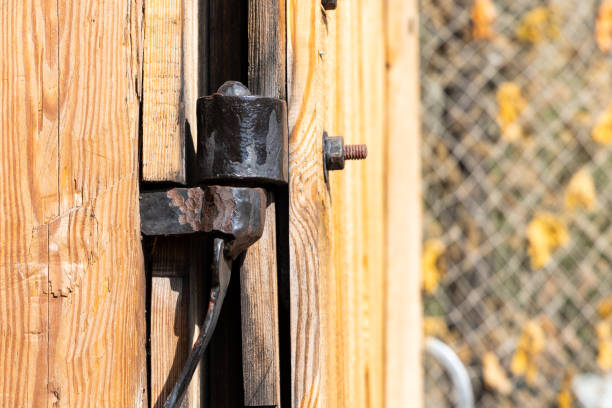 istock Old, black hinge fittings made by a blacksmith. 1478090401
