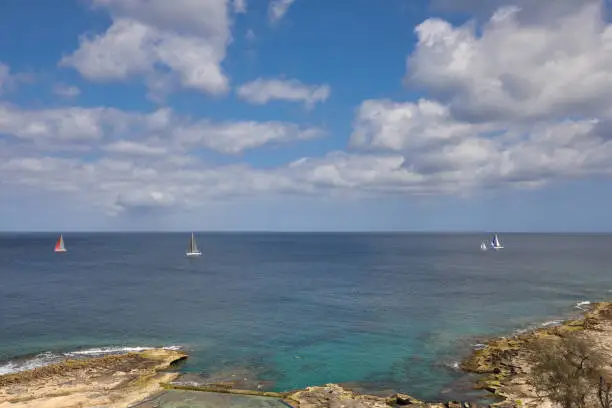 panorama view of promenade and bay in Sliema, Malta. sailingboats on the sea. summer holiday view