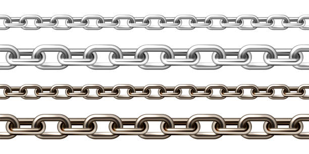 istock Realistic silver and brown metal chain with old rusty links isolated on white background. Heavy steel chain for industrial use. Vector illustration 1478093489