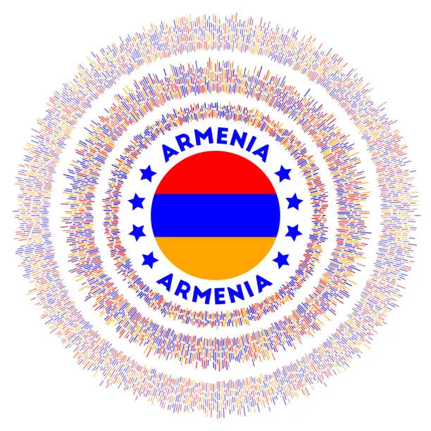 Vector illustration of Armenia symbol. Radiant country flag with colorful rays. Shiny sunburst with Armenia flag. Charming vector illustration.