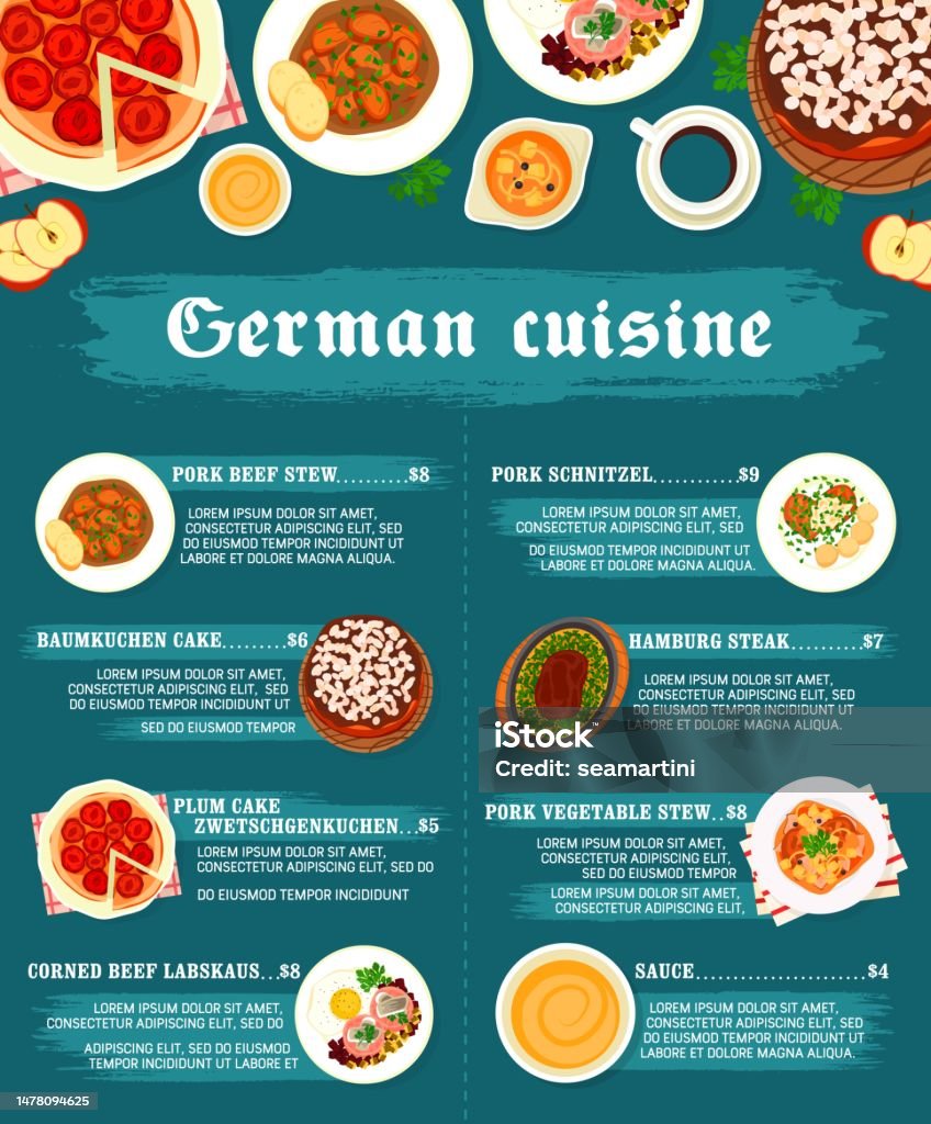 German Menu Example German Cuisine Restaurant Food Menu Vector Page Stock Illustration ...