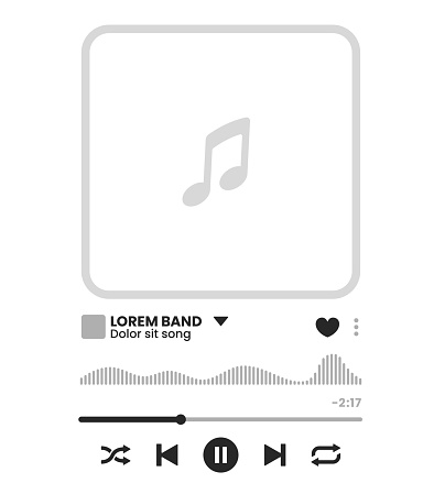 Music player interface. Smartphone media play app minimalistic UI, Internet or web music streaming service or radio player design layout with buttons, audio wave, signer and song, album cover image
