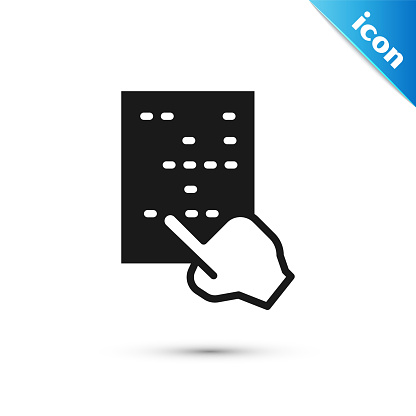 Grey Braille icon isolated on white background. Finger drives on points. Writing signs system for blind or visually impaired people. Vector.