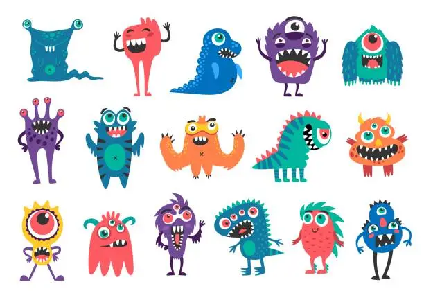 Vector illustration of Cartoon monster characters, funny bizarre creature