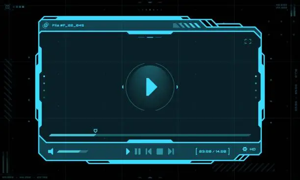 Vector illustration of HUD video player screen interface and UI frame