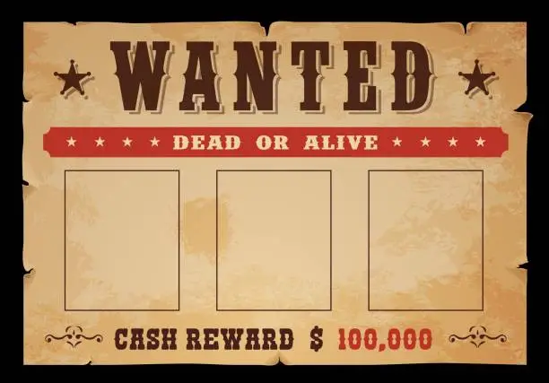 Vector illustration of Western dead or alive wanted poster with reward