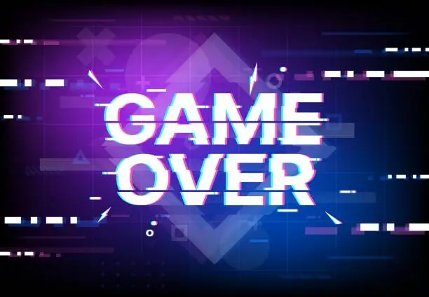 Vector illustration of Game over screen glitch background, vintage poster