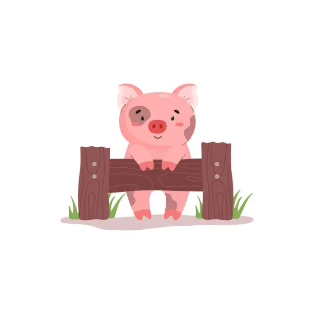 Vector illustration of Cute funny ping stained with dirt flat style, vector illustration