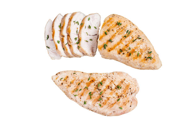 istock Grilled Turkey breast fillet steak.  Isolated on white background. 1478100546
