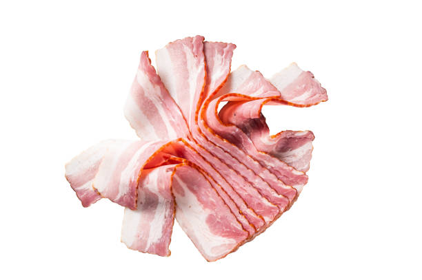 istock Raw bacon strips of pork meat.  Isolated on white background. 1478100997