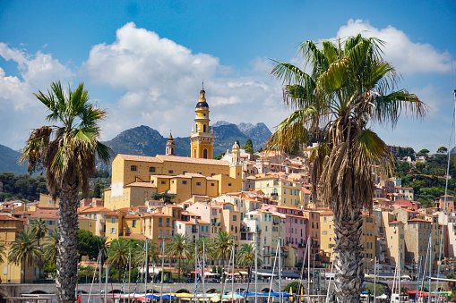 Panorama of old town Menton, France.