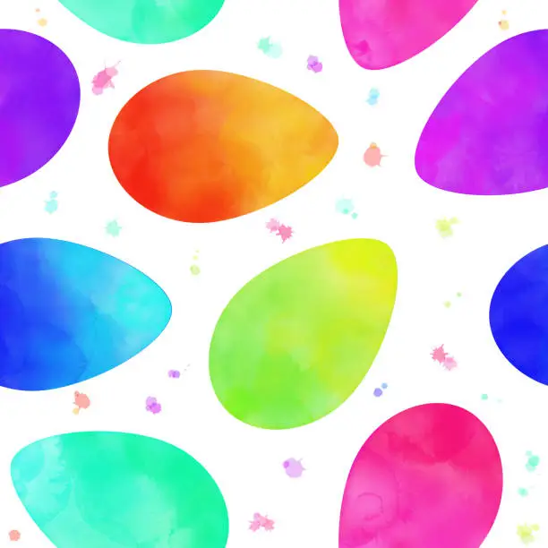 Vector illustration of Watercolor Easter Eggs Seamless Pattern. Multicolored Eggs Background. Easter Concept, Design Element for Gift Wrapping Paper, Greeting and Invitation Cards.