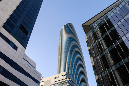 Modern office buildings facade on a city street downtown..