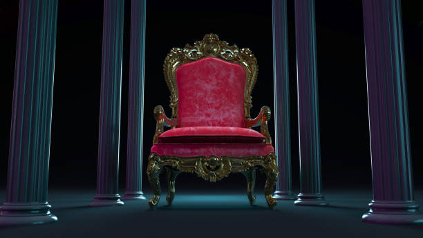 istock red king throne on a dark columns background, king armchair with black columns 1478108647