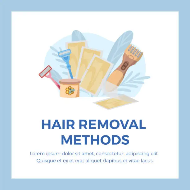 Vector illustration of Hair removal methods square banner or poster template flat vector illustration.