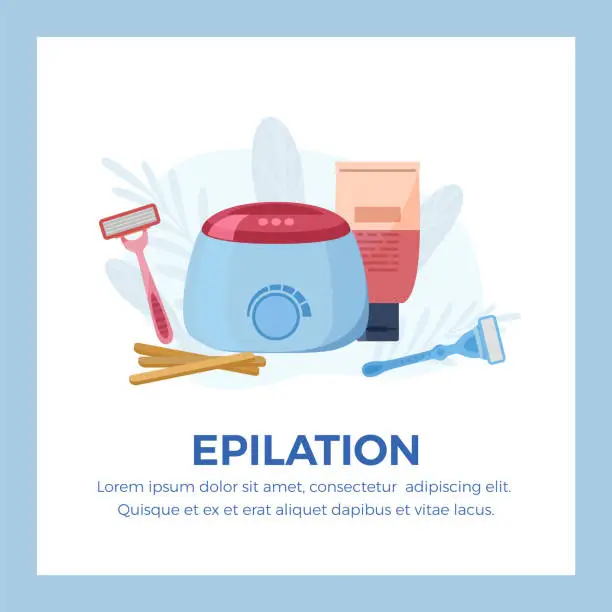 Vector illustration of Epilation waxing and sugaring method square banner, flat vector illustration.