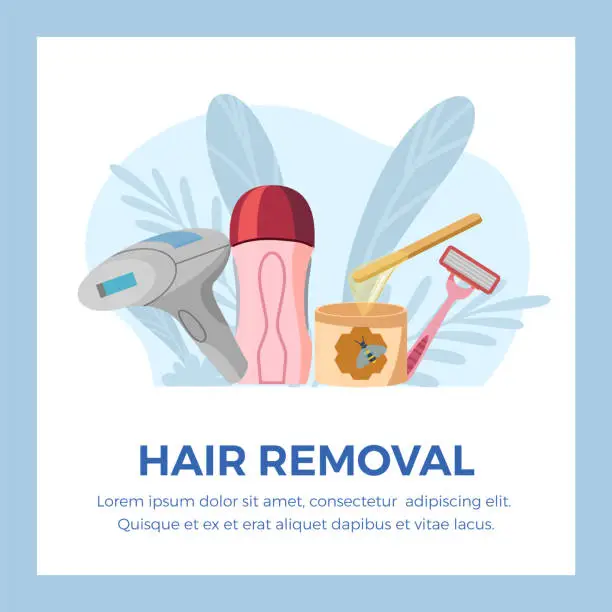 Vector illustration of Hair removal and epilation procedure square banner flat vector illustration.