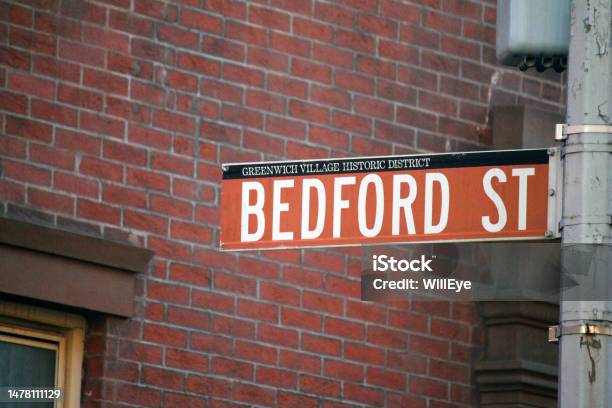 Bedford Street Historic Sign In Midtown Manhattan In New York City Historic Sign In Midtown Manhattan In New York City In Greenwich Village Historic District Stock Photo - Download Image Now