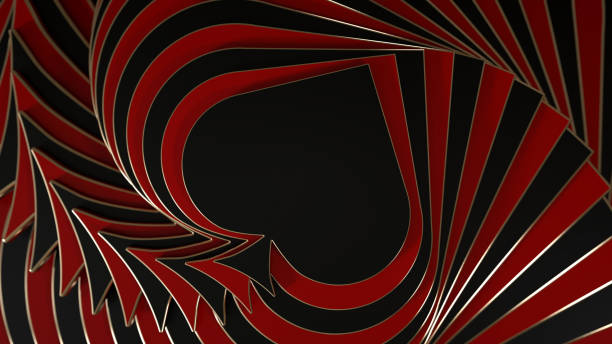 Modern, Abstract, Red And Black Empty Space Twisted Spades Symbol Steps Background - 3D Illustration