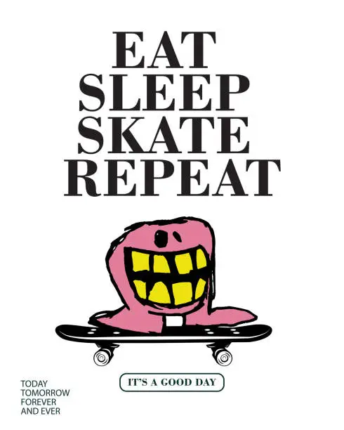 Vector illustration of Vector illustration of cartoon skateboard characters. Vector designs for clothing prints, posters and other uses.