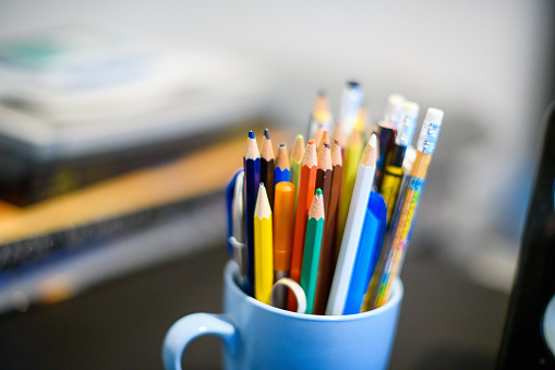 Pencil cup, selective focus