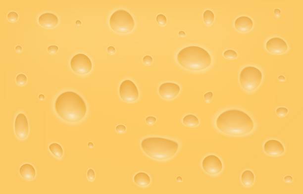 스위스 치즈 질감, 에멘탈 또는 체다 노란색 배경에 기포가 있습니다. 식욕을 돋우는 스위스 우유, 매크로 음식 벽지. 스낵 포장 배경. 벡터 네오 테릭 현실적인 그림 - cheese backgrounds textured emmental cheese stock illustrations