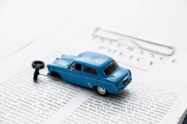 Accident car breakdown and insurance policy, money compensation on white background.