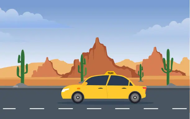 Vector illustration of taxi isolated on desert background