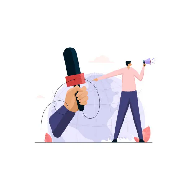 Vector illustration of World Press Freedom day, Hand holding microphones for freedom of Journalism Illustration concept