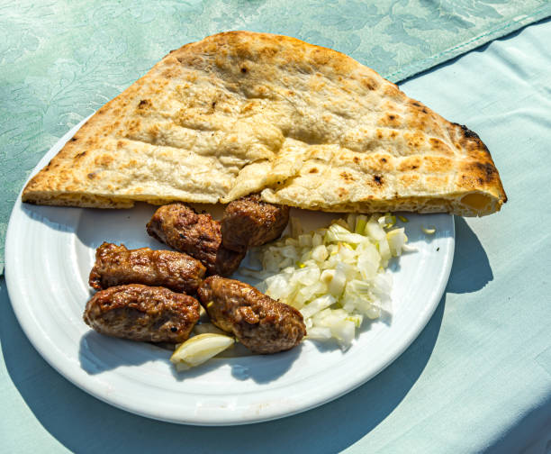Cevap with somun is traditional Bosnian food stock photo