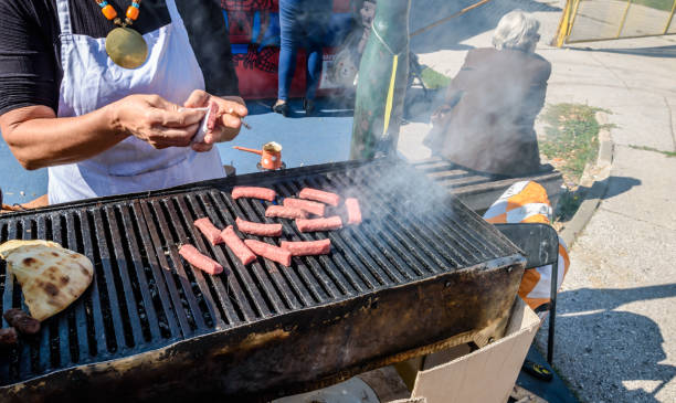 Cevapi on the grill stock photo