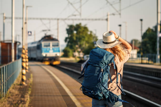istock Female backpacker traveling by train alone 1478138841