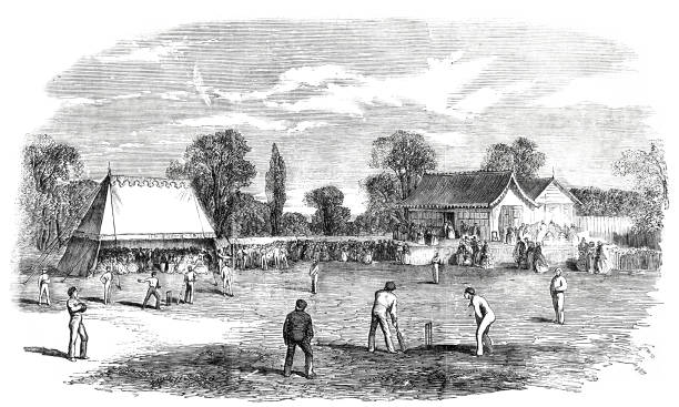 Manchester, new cricket ground Illustration from 19th century. cricket team stock illustrations
