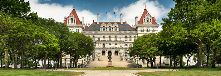 New York state capital government building exterior in downtown Albany USA