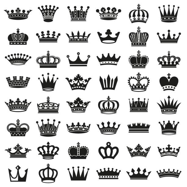 mittelalterliche königliche krone königin monarch könig lord silhouette ikonen - krone kopfbedeckung stock-grafiken, -clipart, -cartoons und -symbole