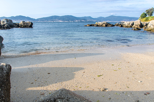 Landscape of Samil beach and coastline of Rias baixas in Galicia, at Vigo, Spain