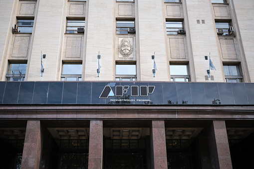 Buenos Aires, Argentina, March 14, 2023: Headquarters of the Argentine Federal Administration of Public Revenues, AFIP.