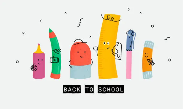 Vector illustration of Back to school, fun hand drawn character design, great for students, schoolchildren for poster, background or cover - vector design