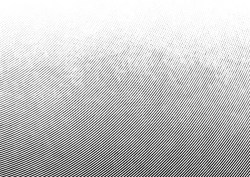Black halftone grunge radiating curved lines pattern vector gradient illustration on white background
