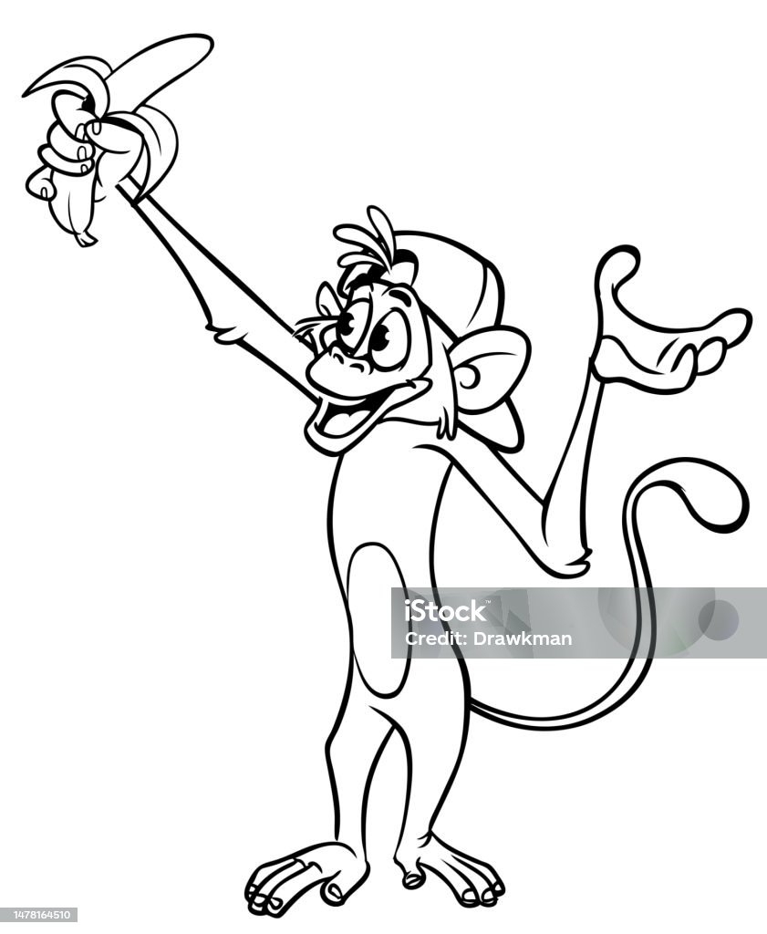 Cartoon Funny Monkey Chimpanzee Outlined Vector Illustration Of ...