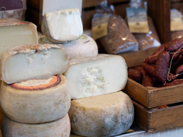 istock cheeses on typical farmer market. Selective focus 1478169173