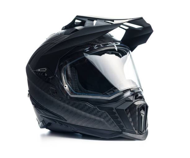 capacete de motocicleta de carbono preto. capacete de motocross offroad com escudo. - helmet helmet visor protection black - fotografias e filmes do acervo