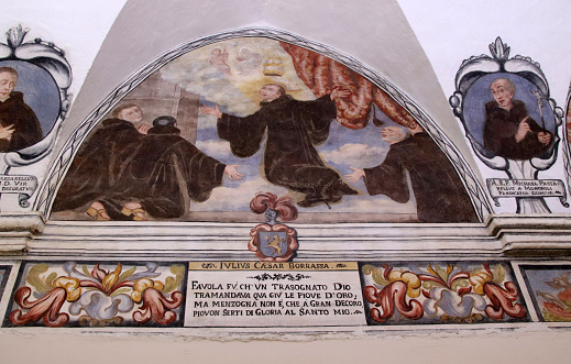 Monopoli, metropolitan city of Bari, Apulia, Italy - 26 march 2023: cycle of frescoes in the cloister of the church and convent of San Francesco da Paola